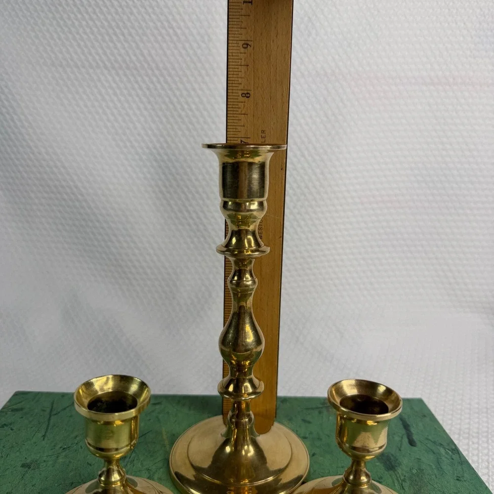 VTG Brass Candlestick Holders Set of 3 Graduated Taper Gold Made in Japan India